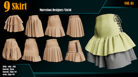 9 Skirt_VOL 01 (Marvelous/CLO +ZPRJ +OBJ+FBX+UV)