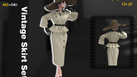 Vintage women outfit__Clo3d, Marvelous designer_OBJ or FBX(if needed)