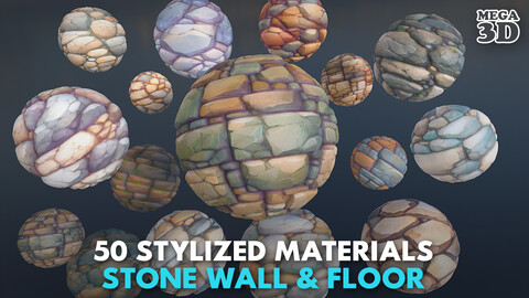 50 STYLIZED HAND PAINTED STONE WALL & FLOOR MATERIALS