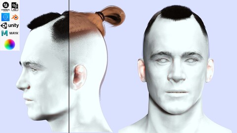 Man Bun -Low Fade Hair Cut Low-poly