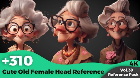 +310 Cute Old Female Head References(4k)