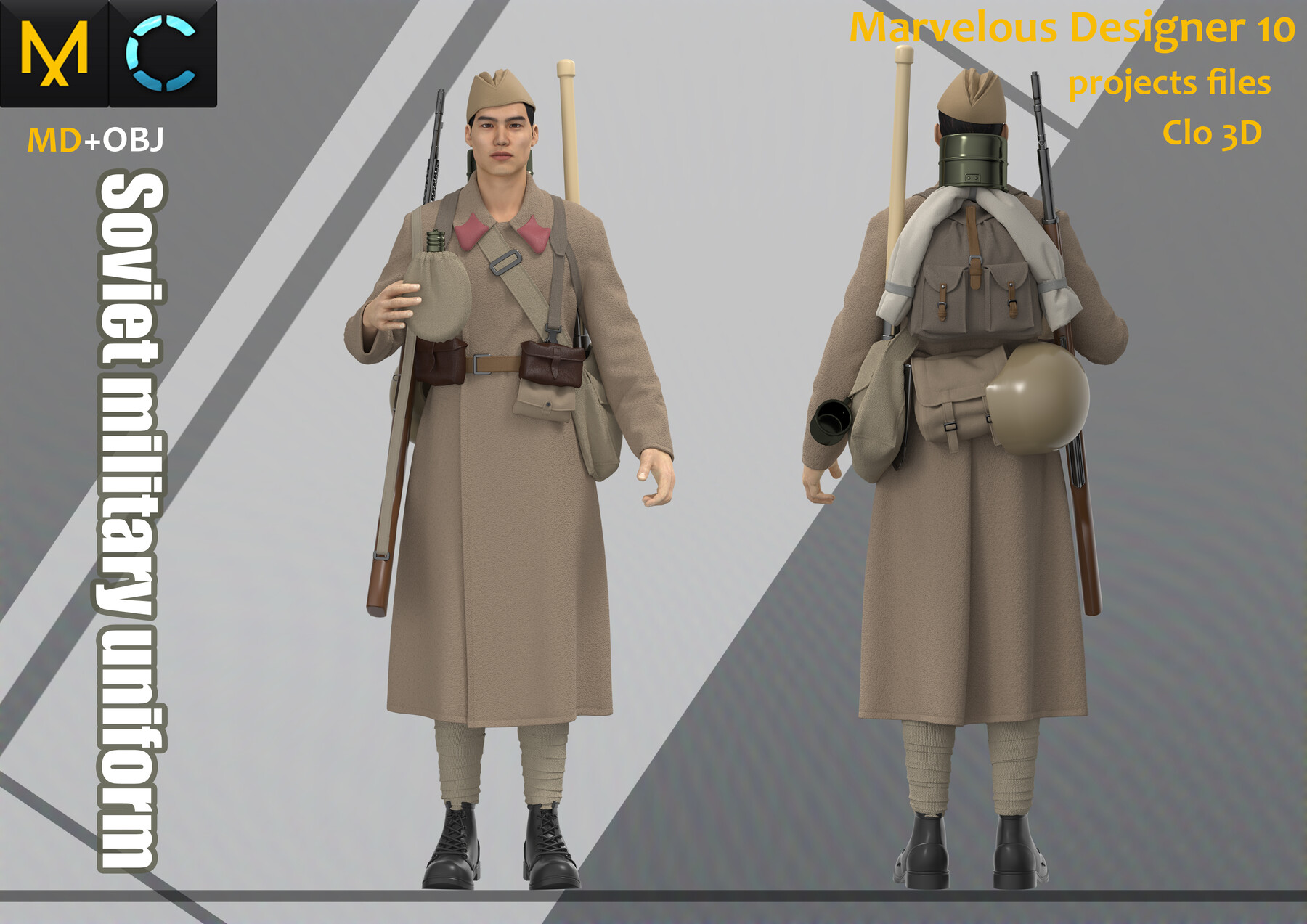 ArtStation - Soviet military uniform__Clo3d, Marvelous Designer Project ...