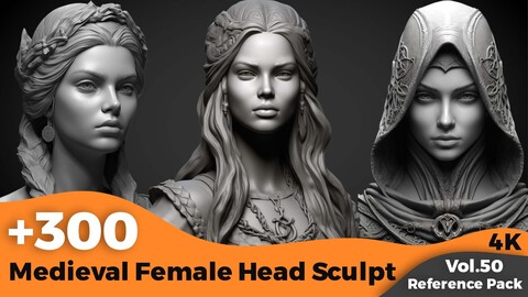 +300 Medieval Female Head Sculpt (4k)