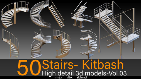 50 Stairs- Vol 03- Kitbash- High detail 3d models