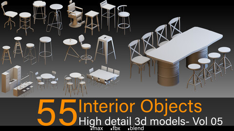 55 Interior Objects- Vol 05- High detail 3d models