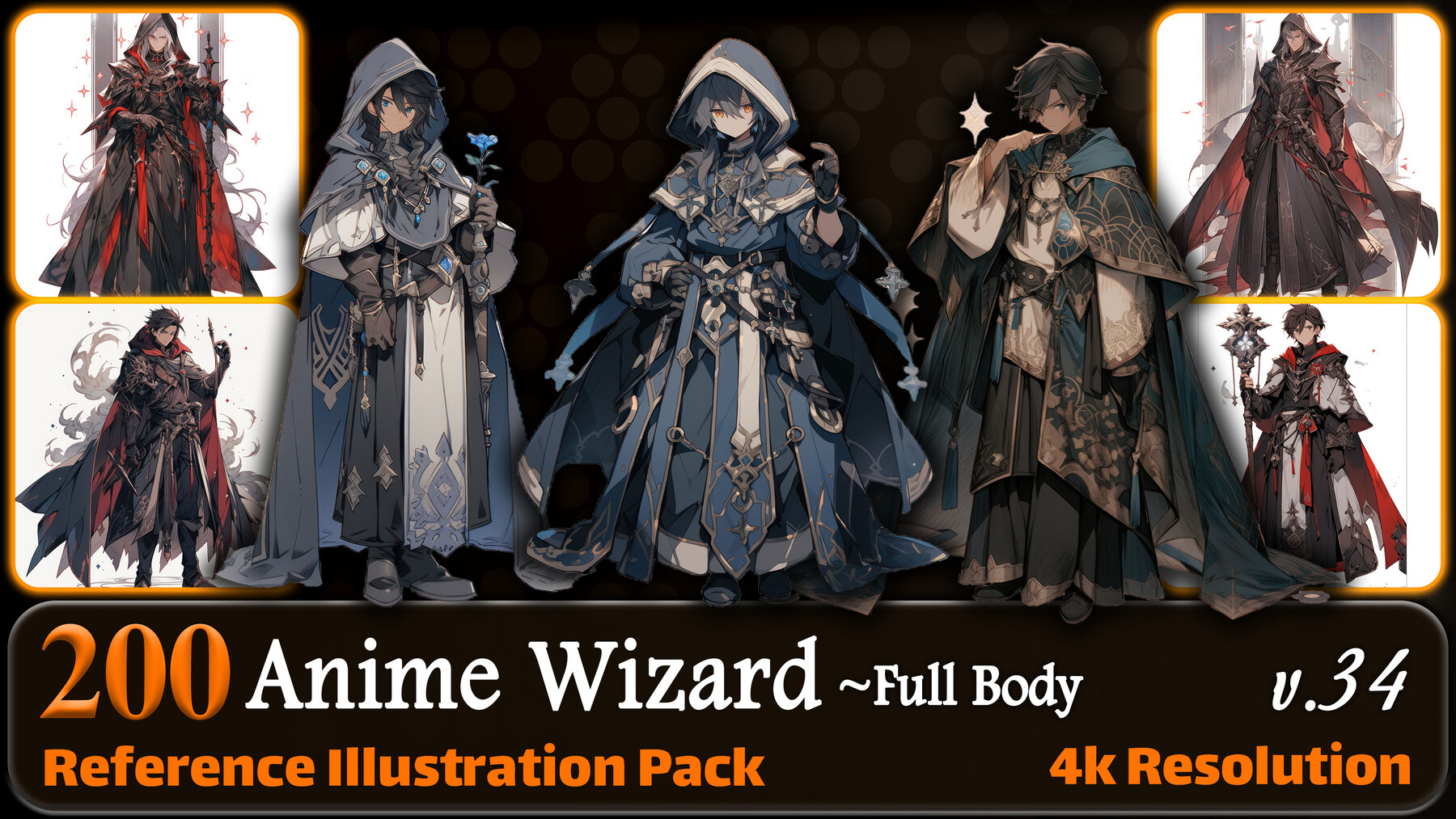 200 Anime Wizard (Full Body) Reference Pack | 4K | v.34