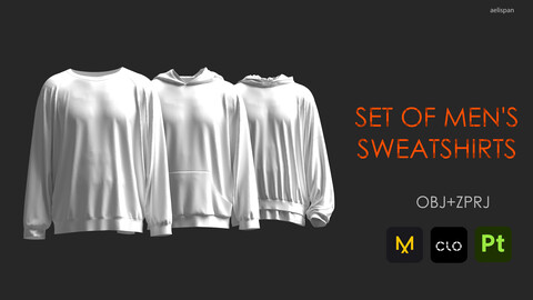 Set of men's sweatshirts. Marvelous designer/CLO3D