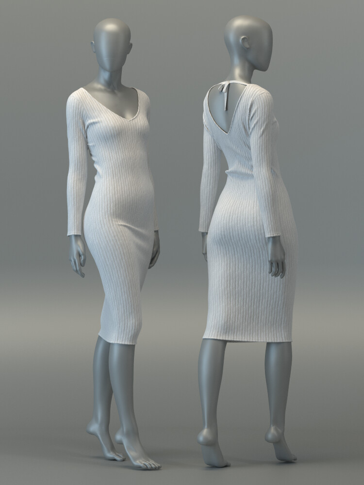 ArtStation - Deep V Midi Dress | Resources