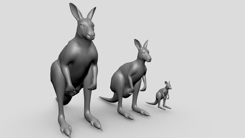 Kangaroo Family BaseMesh - Topology + UV Map