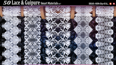 50 Lace and Guipure Trim Materials ( SBSAR + Textures ) .Vol7