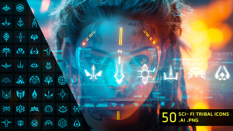 50 Sci-fi Tribal Alpha Icon Bundle