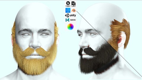 Half Blad Hair - Beard - Mustache Low-poly