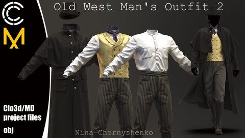 Old West Man's Outfit 2. Marvelous Designer/Clo3d project + OBJ.