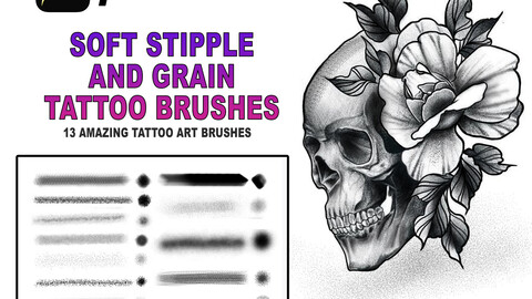 13 Soft Stipple and Grain Tattoo Brushses for Procreate, Tattoo Brush, Digital Painting, Digital Art