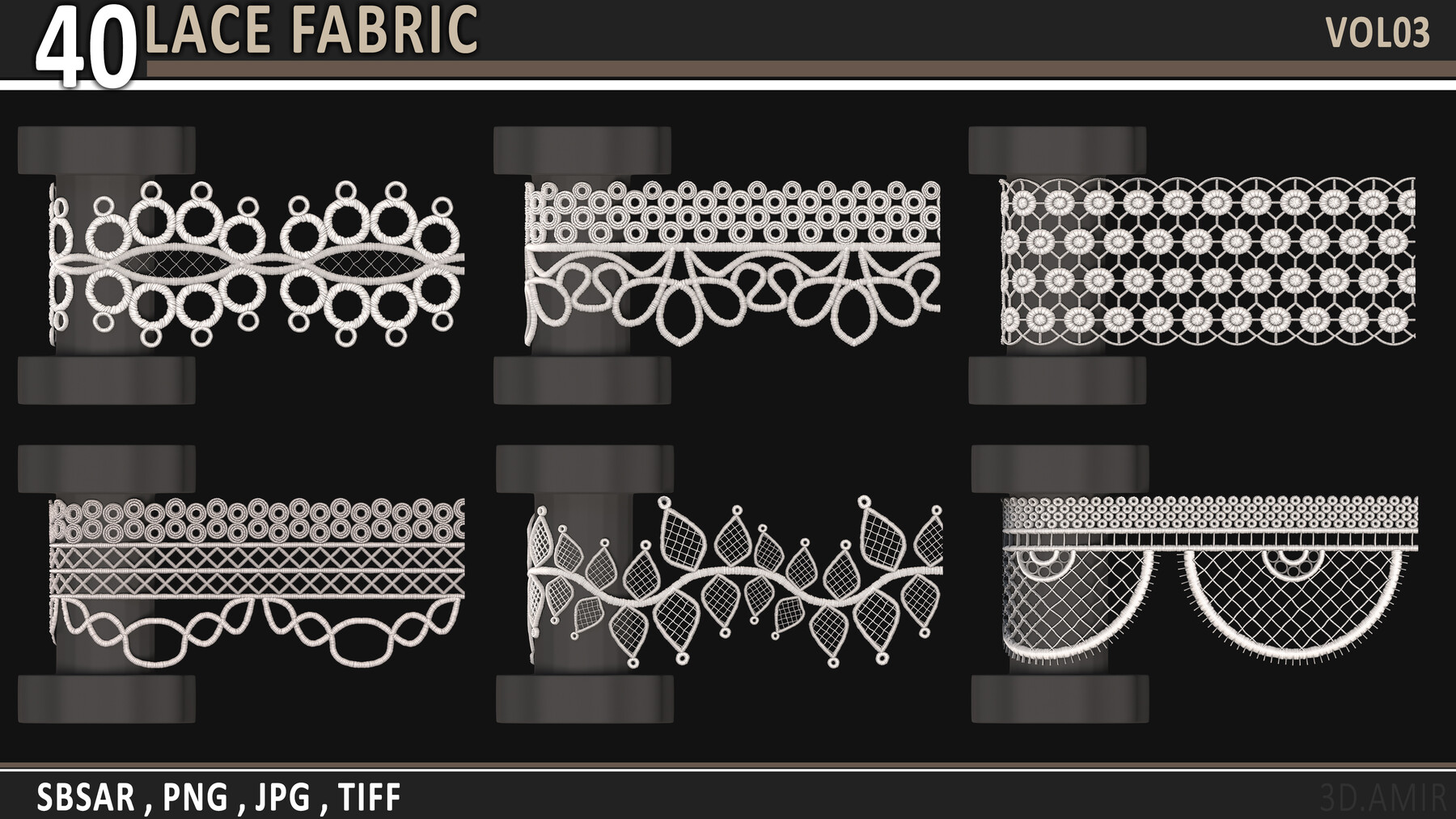 ArtStation - 50 Lace Fabric Trim Texture +SBSAR