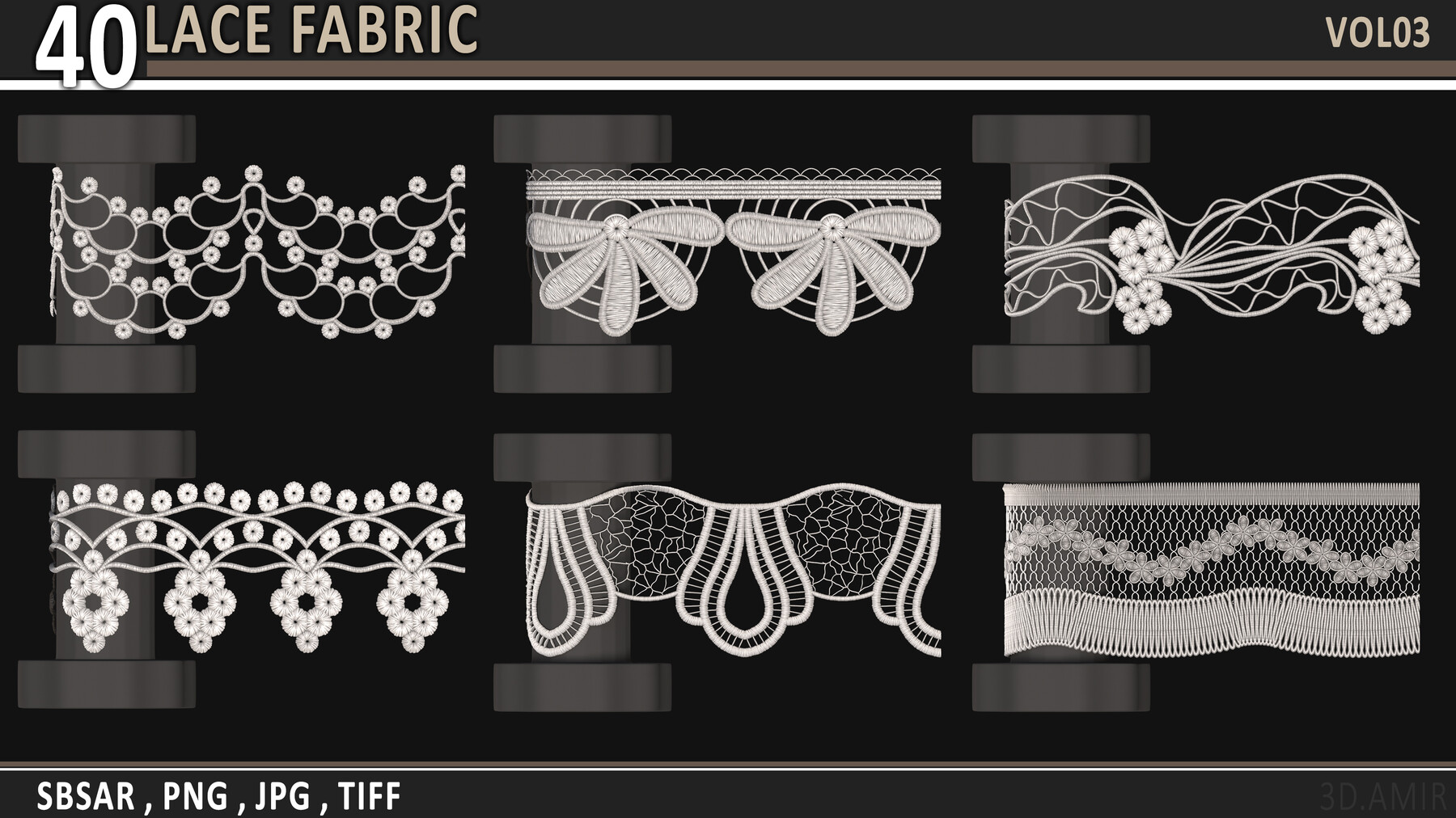 ArtStation - 50 Lace Fabric Trim Texture +SBSAR