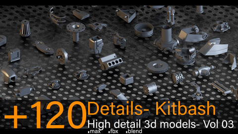 +120-Hard surface details-Kitbash- Vol 03