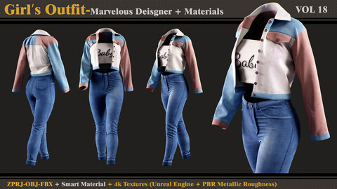 Girl's Outfit- Marvelous Designer/Clo3d + Smart Material + 4K Textures + OBJ + FBX (vol 18)