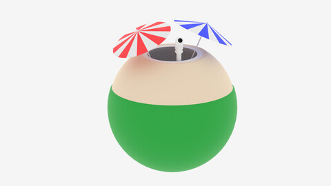 Cartoon Coconut Cocktail with Umbrella 3D model