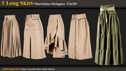 5 Long Skirt /Marvelous Designer-Clo3D (ZPRJ + FBX + OBJ)