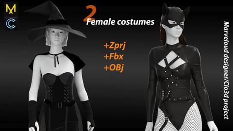 witch & catwoman Costumes for women(Marvelous designer & Clo3d project)