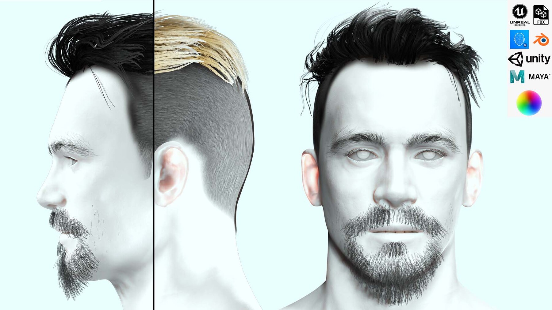 ArtStation - Male hair 4 colors low poly