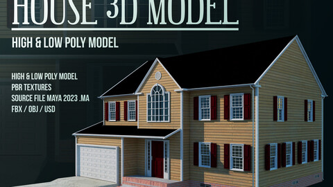 House 3d Model 01 -High & Low Poly Model