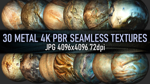 30 old, worn out, rusty copper and bronze metal PBR photo seamless 4k textures with normal maps