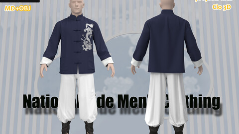 National Tide Men's Clothing_Chinese Style__Clo3d, Marvelous designer_OBJ or FBX(if needed)