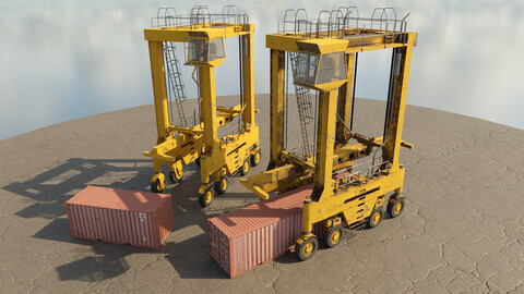 Harbor Straddle Cranes and Shipping Containers