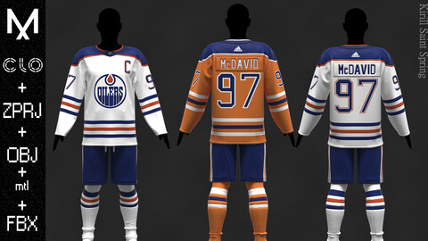 Hockey Uniform Edmonton Oilers Marvelous designer Clo3d OBJ mtl FBX ZPRJ