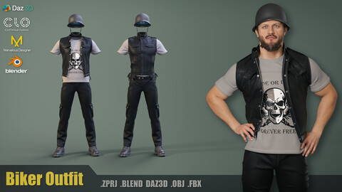 Biker Outfit / MD, CLO3D, Daz Studio, Blender, .obj, .fbx