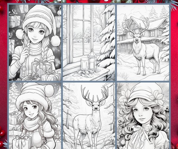 Buy 100 Christmas Kids Coloring Book Digital File Holiday Coloring Pages,  Grayscale Christmas Winter Coloring Book for Adults and Kids Online in  India 