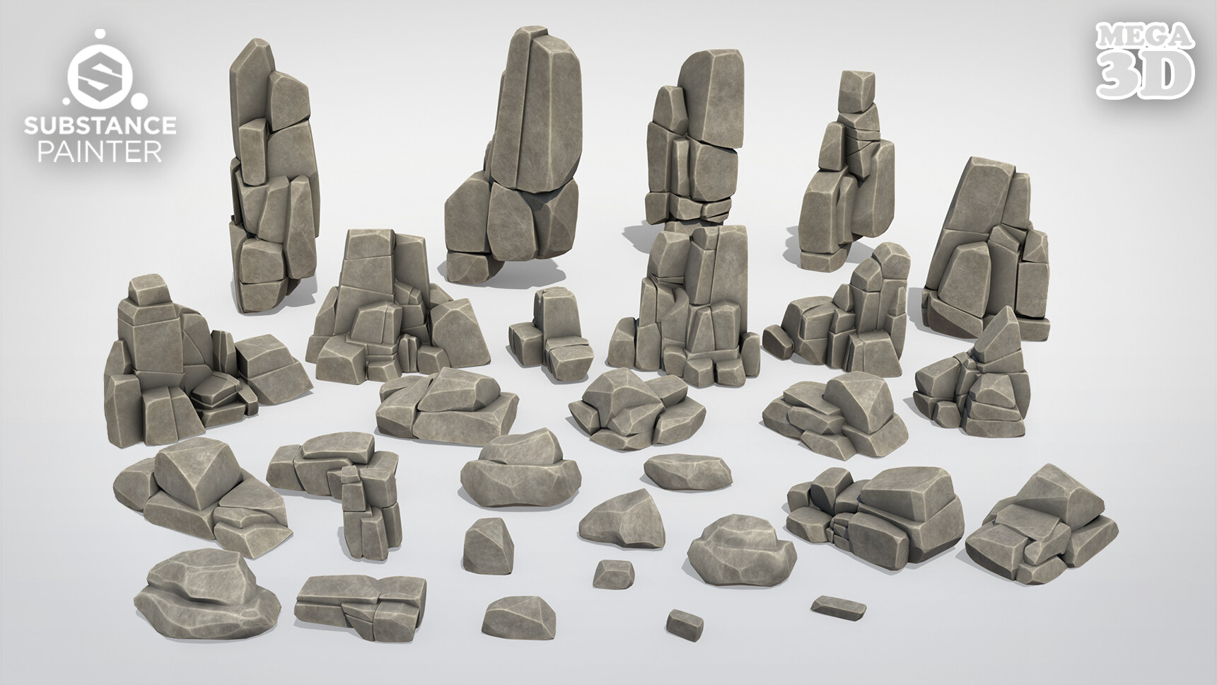 30 Stylized Block Rock - 3D Game Asset - 231030