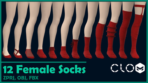 12 female socks/ zprj+obj+fbx/ clo3d, marvelous designer