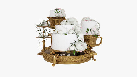 The Wedding cake with peonies 3D model