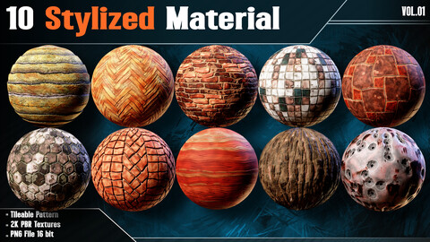 10 Stylized Material - Vol.01 ( PBR Textures )