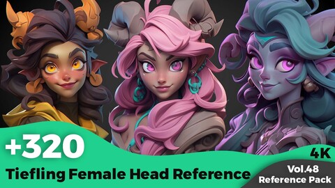 +320 Stylized Tiefling Female Head Reference(4k)