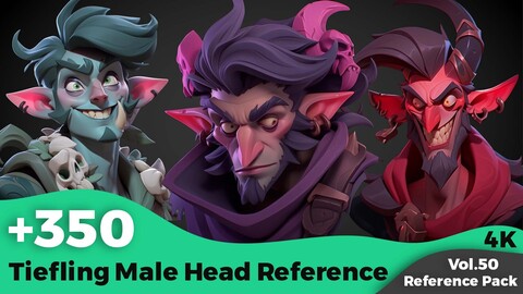 +350 Stylized Tiefling Male Head Reference(4k)