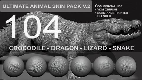 [30%OFF] Ultimate 104 Animal Skinpack V2 for Zbrush/blender and Substance Painter