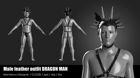 MALE LEATHER OUTFIT DRAGON MAN 01 / CLO project file + obj + fbx