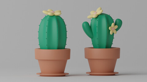 Cartoon Cactus and Pot 3D model