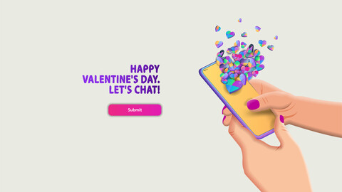 a lot of small colored hearts fly out of the mobile phone screen in women's hands