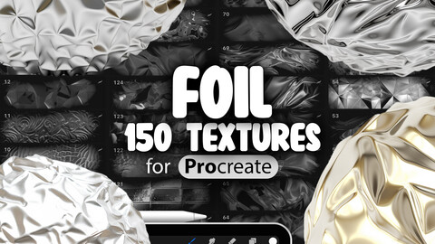 150 Procreate Foil Textures | Metal Foil Procreate Seamless Texture Brushes | Foil Texture Pack | Procreate Metallic Textures Brush