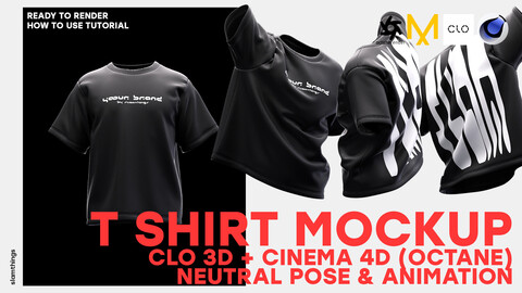 T SHIRT MOCKUP // CLO 3D + CINEMA 4D (OCTANE) - NEUTRAL POSE AND WALKING ANIMATION // STREETWEAR