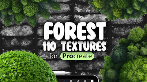 110 Procreate Forest Textures | Treetops Procreate Seamless Texture Brushes | Procreate Hedge Bush Texture Brushes