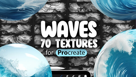 70 Procreate Waves Textures | Ocean Waves Procreate Pattern Seamless Brushes | Procreate Water Brush Texture