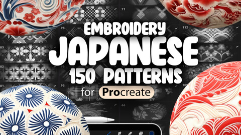 150 Procreate Traditional Japanese Patterns | Asian Embroidery Fabric Procreate Texture Seamless Brushes | Procreate Japan Geometric Pattern