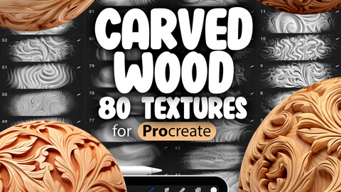 80 Procreate Carved Wood Textures | Rustic Carved Wood Procreate Texture Seamless Brushes | Wood Procreate Brushes | Wood Pattern Procreate