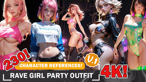 230 Rave Girl Beauties: Ready-to-Party Styles in 4K Reference Art V1